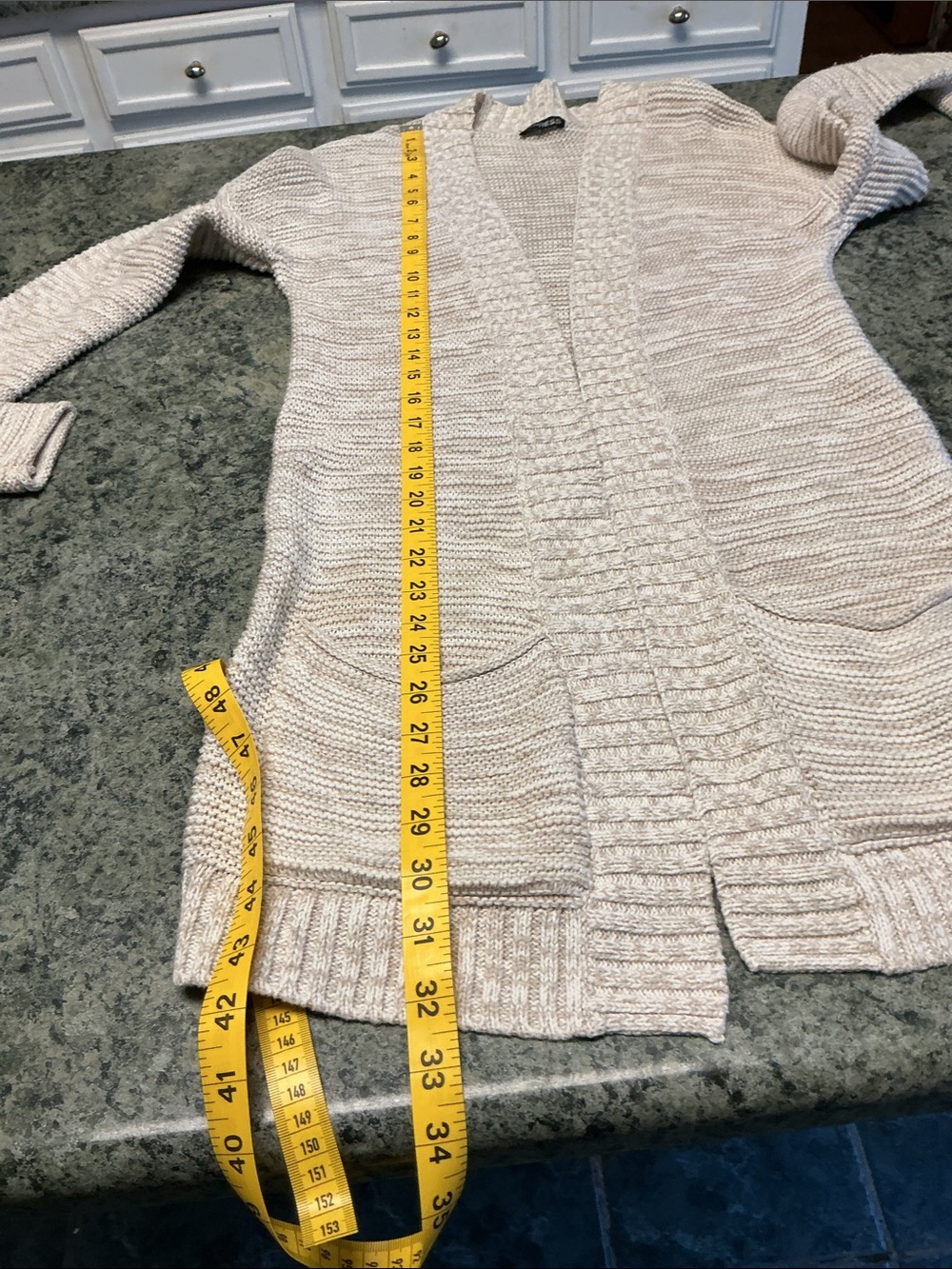 Express Light Beige Open-Front Ribbed Cardigan - Picture 6 of 10